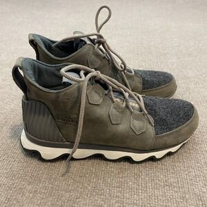 Sorel Kinetic Short Lace Boots Womens Size 9.5 Green Gray Waterproof Suede Ankle